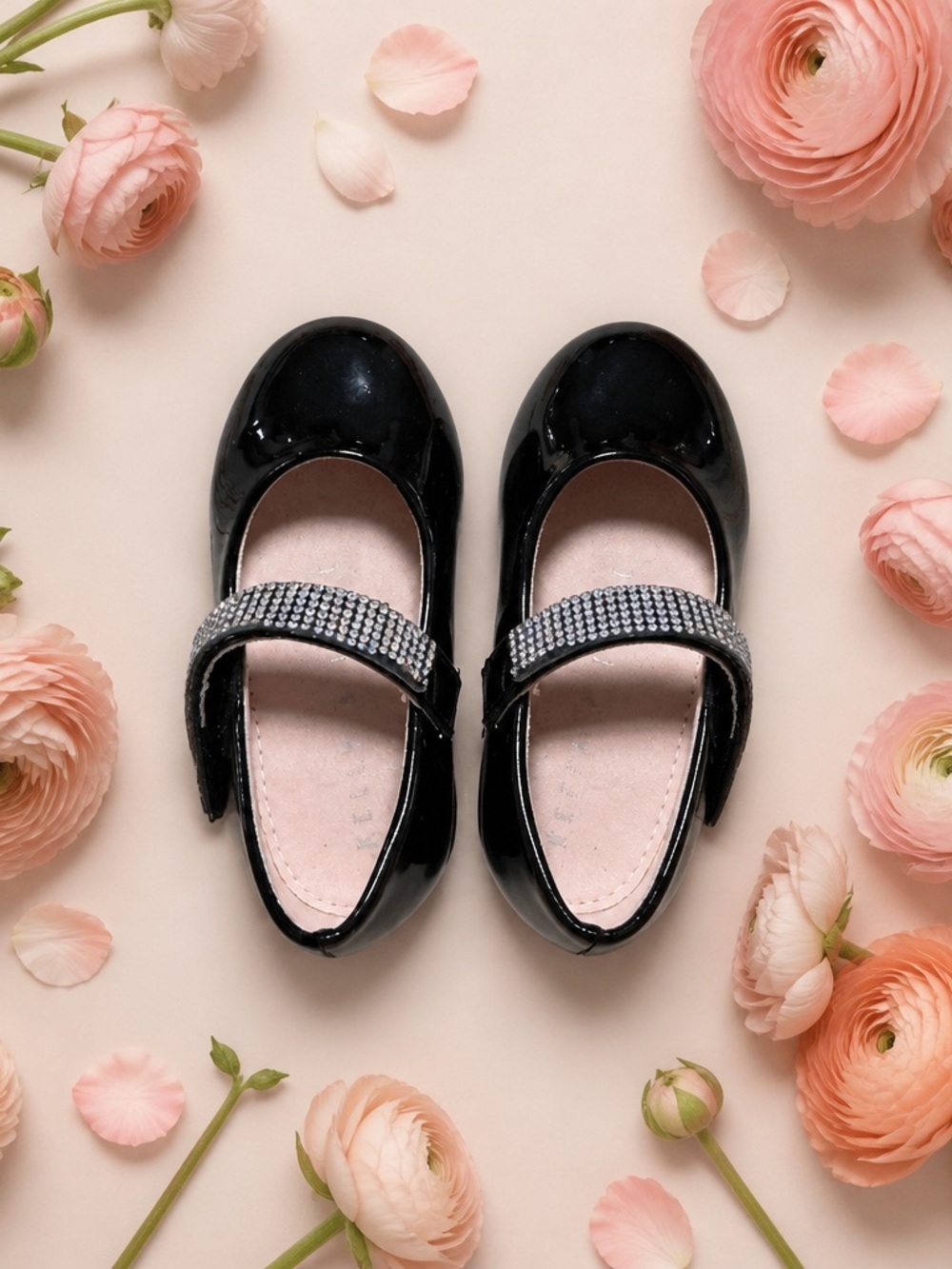 Kelly & Katie Black Patent Mary Jane Shoes with Rhinestone Strap